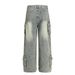 Multi-Pocket Cargo Jeans For Men Punk Heavy-Duty Distressed Washed Three-Dimensional Deconstructed Wide-Leg Straight_mkmklike.com