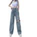High Waist Straight Ripped Jeans Summer Thin 2022 New Loose Draped Wide Leg Floor-Length Pants For Women_mkmklike.com