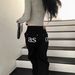 Korean Minimalist High-Waisted Straight Jeans - Embroidered Letter Pocket, Comfortable Cotton Blend, Loose Fit & Slimming, Black (Sizes S-L)_mkmklike.com