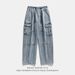 Men's Clothing Double Stereo Pocket Jeans Retro Washed Splicing Straight Loose Trousers_mkmklike.com
