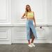 Women's Multi Button Elastic Denim Long Skirt_mkmklike.com