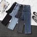 "Slim Fit Black & Gray Jeans For Women - High Waist Skinny Pencil Pants, Stretch Comfort Denim With Tummy Control, Versatile 9/10 Length For Casual_mkmklike.com