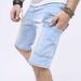 Men's Vintage Washed Denim Shorts - Mid Length Casual Summer Jeans With Distressed Details, Comfortable Cotton Blend, Straight Fit (Sky Blue)_mkmklike.com