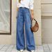 Korean Style High Waisted Wide Leg Jeans Pleated Slimming Washed Blue Casual Floor Length Women's Denim_mkmklike.com