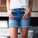 Women's Clothing Washed Denim Shorts Button Down Elastic Waist 5/6 Length Solid Color England Style Fashion For Spring/Autumn Summer_mkmklike.com