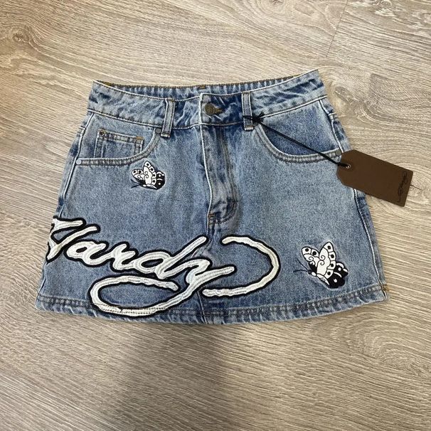 Women's Clothing Retro Fashionable Short Skirt Hip Hop Letter Embroidery Retro Blue Denim Skirt_mkmklike.com