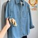Chicco Light Blue Retro Fleece-Lined Denim Shirt For Women, Layered Wear, Hong Kong Style, 2025 Autumn Winter New Small Size_mkmklike.com