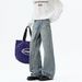 Men's High Street Lightning Wash Flared Jeans - Vintage Denim Wide Leg Trousers With Asymmetric Zip For Casual Streetwear_mkmklike.com