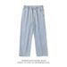 Men's Straight Leg Jeans mid Waist Loose Wide Leg Casual Trousers Trendy Retro Style Blue Polyester Standard Thickness_mkmklike.com