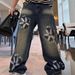 Men's Vintage Washed Relaxed Fit Straight Leg Jeans Denim Pants Streetwear Graffiti Design Casual Urban Style_mkmklike.com