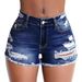 Women's Stretchy High-Waisted Ripped Denim Shorts - Summer Fashion, Comfort Fit, Streetwear Style (S-XXL, Light Blue/Dark Blue)_mkmklike.com