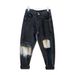 Men's Distressed Black Washed Denim Pants – Grunge Streetwear Wide-Leg Jeans With Ripped & Frayed Details_mkmklike.com