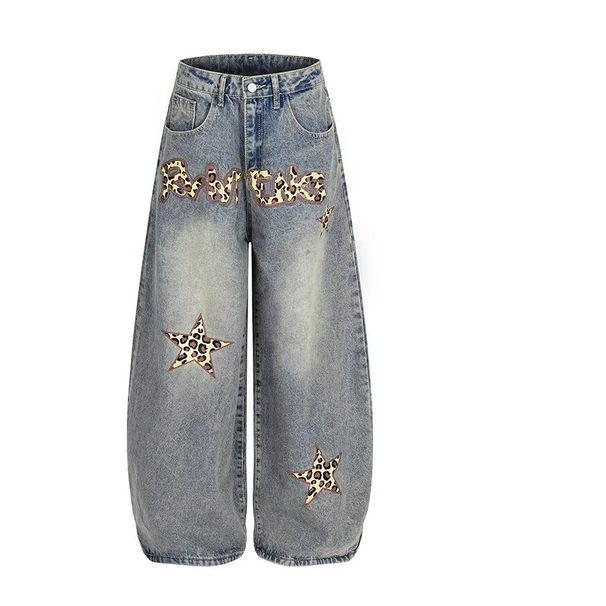 Retro High-Waist Flared Jeans – Leopard Print & Sickle Cut For Unisex Streetwear (Sizes S-XXXL)_mkmklike.com