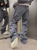 American Vibe Retro Street Function Sle Men's Straight Leg Bell Bot Casual Long Pants Multiple Kets Workwear Jeans_mkmklike.com