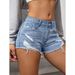 Fashionable And Versatile High Waist Raw Edge Ripped Design Denim Shorts 2025 Summer New Loose Trend Shorts_mkmklike.com