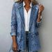 Women's Faux Denim Jacket Autumn Winter Single Button Mid-Length Patchwork Hollowed out Floral Lace Commuter Friendly_mkmklike.com