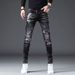 Autumn New Black And Gray Jeans Men's Slim Fit Small Feet Splashed With Paint Holes High-end Casual Long Pants Men_mkmklike.com