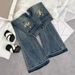 Women's Vintage Low-Rise Flared Jeans Retro Blue Distressed High-Waisted Stretch Denim Pants with Embroidery_mkmklike.com