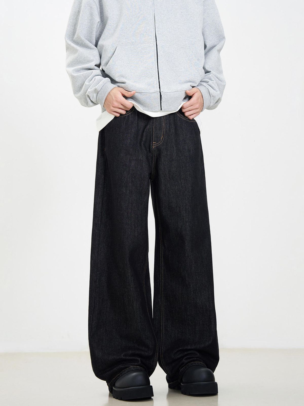 Men's Clothing Unisex Classic Straight-Leg Jeans | Comfortable Cotton Denim Pants | Cleanfit & Vintage Style | Multiple Pockets | Dark Blue & Black_mkmklike.com