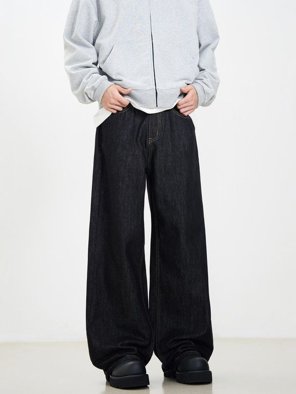 Men's Clothing Unisex Classic Straight-Leg Jeans | Comfortable Cotton Denim Pants | Cleanfit & Vintage Style | Multiple Pockets | Dark Blue & Black_mkmklike.com