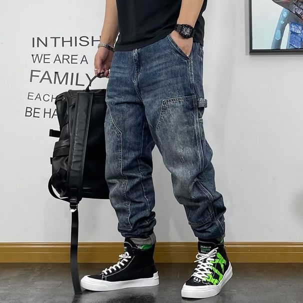 Jeans Men's Trendy Brand Tied Feet Harlan Pants Autumn Versatile Retro Heavy Wear-resistant Men's New Models_mkmklike.com