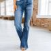 Women's Clothing Casual Fashion Slim High Waist Slightly Flared Denim Trousers_mkmklike.com