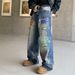 Men's Clothing Men's & Women's Hip-Hop Digital Print Jeans – Loose Fit, Straight Leg, Vintage Washed (Cotton, No Stretch, S-3XL)_mkmklike.com