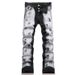 Men's Paint-Splatter Flared Jeans – Stretch Slim Fit Denim Pants With Distressed Print (28-38, Black)_mkmklike.com