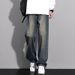 Men's Vintage Washed Jeans – Relaxed Straight Leg Wide Fit High Street Casual Pants (Retro, Black, Mud Yellow, Light Blue, Cement Gray)_mkmklike.com