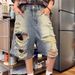 Retro American Washed Ripped And Distressed Denim Shorts For Men And Women Loose Fitting Whiskered Trendy Design_mkmklike.com