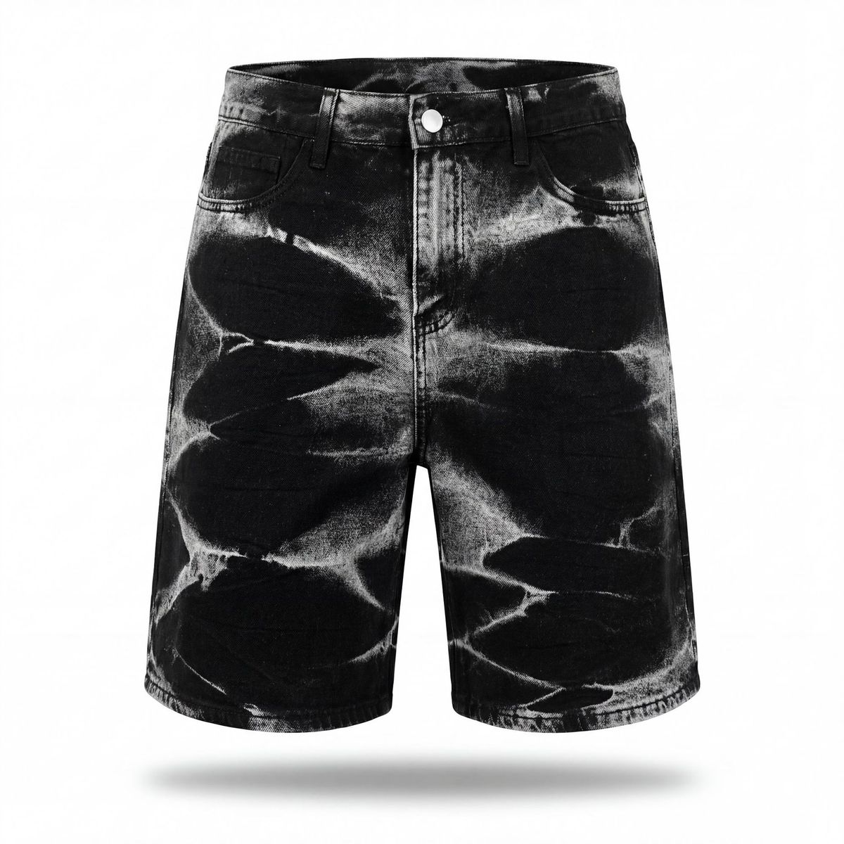 Men's Clothing Summer New Men's Exclusive Denim Shorts Black And Gray Gradient Acid Wash Trendy Five Point Tie Bleached Pants_mkmklike.com