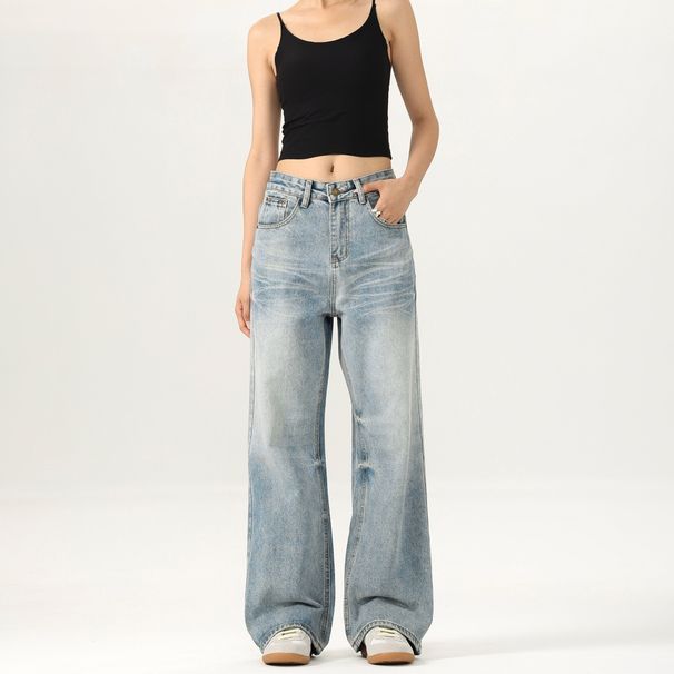 LKTM Washed Light Color Jeans Loose Fit Flared Pants Midweight Polyester Versatile Men's And Women's Wear American High Street Style_mkmklike.com