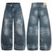 Men's High Waist Straight Leg Jeans High Street Style Washed And Whiskered Design Bamboo Texture_mkmklike.com