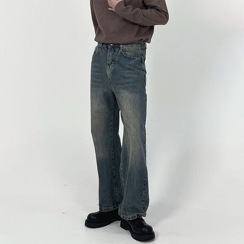 Nordmann Straight-Leg Jean Men European American Style Vintage Wahed Caual Pant New Looe Wide-Leg Handome Long_mkmklike.com