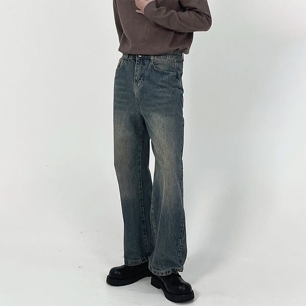 Nordmann Straight-Leg Jean Men European American Style Vintage Wahed Caual Pant New Looe Wide-Leg Handome Long_mkmklike.com