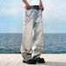American High Street 3D Digital Print Candy Chain Distressed Curved Blade Jeans, Unisex Straight Leg Casual Pants._mkmklike.com