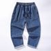Large Size Jeans Men's 9 Points Summer Loose Fat Straight Pants Simple Elastic Waist Nine Points Denim Dad Pants Men_mkmklike.com