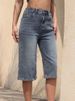 K New Women's Cowboy Mid Pants Breathable Quarter Pants Elastic High Waist Elastic Mid Pants_mkmklike.com