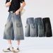 2026 Cowboy|European And American Multi-pocket Skateboard Hip-hop Denim Shorts Men, Trendy Loose-fitting Mid-length_mkmklike.com