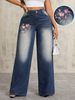 Women's Clothing Vintage Embroidered Flare Jeans For Women - High Waist Wide Leg Denim Pants, Cotton Blend Casual Trousers, Elegant Office Wear_mkmklike.com