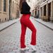 Vintage Red Flare Jeans For Women – High Waist Stretch Denim Pants (S-Xl, Retro 70s Style) Seamless Waistband_mkmklike.com