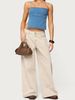 TK173 Women's Low Waisted Wide Leg Jeans Retro Solid Color Distressed Loose Fit Floor Length Pants_mkmklike.com