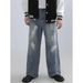 Men's Oversized Distressed Denim Jeans - High Waist Loose Fit Streetwear Pants With Splatter Paint Design_mkmklike.com