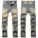 Distressed Vintage Denim Jeans For Men - Straight Slim Fit With Ripped Details, Original Harajuku Style, All-Season Comfort_mkmklike.com