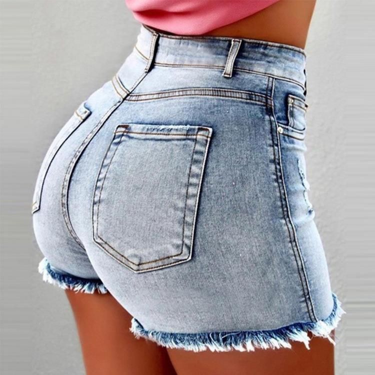 Women’s Clothing women's denim shorts tassel ripped high waist jeans hot pants_mkmklike.com