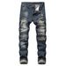 Men's Clothing New Cross Border Men's Clothing Ripped Straight Slim Non Elastic Jeans Many Tattered Men_mkmklike.com