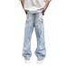 Men's Distressed Washed Denim Jeans - Loose Fit Retro High Street Straight Leg Pants For Casual Streetwear_mkmklike.com