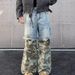 Men's Clothing High Street Stitching Camouflage Jeans Two Piece Distressed Washed Hip Hop Trend Personality Straight Trousers_mkmklike.com