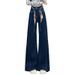 Women's Fleece-lined Flared Jeans 2025 New Model High-waisted Loose Elastic Wide-leg Denim Blue Straight Pants A8573_mkmklike.com
