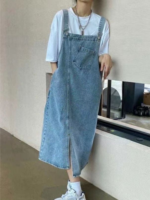 K Cowboy Shoulder Strap Skirt, Women's Design Sense, Niche Temperament, Suspender Skirt, Loose Dalian Clothing, Long Skirt_mkmklike.com